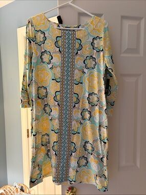 Crown & Ivy Yellow, Aqua & Black Floral Shift Dress